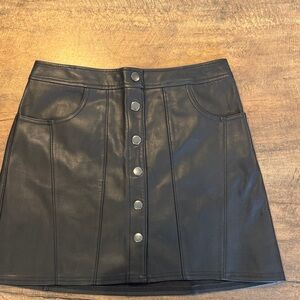 Express Black Faux Leather Button-Front Mini Skirt